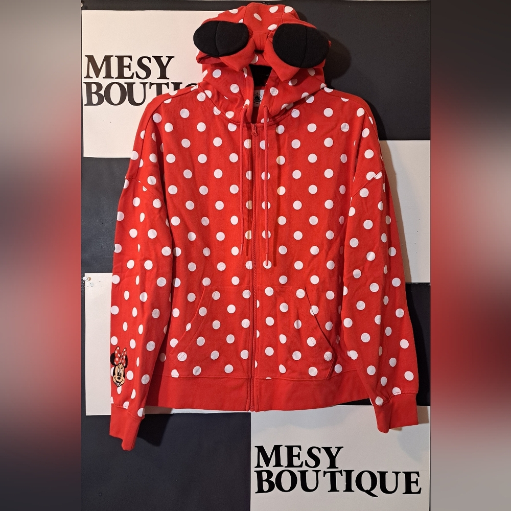 Disney Hoodie Full Zip Womens Small Minnie Mouse White Polka Dot Cosplay Parks